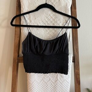 NWOT Urban Outfitters Black Smocked Detailed Cropped Tank Top